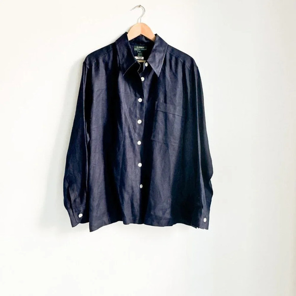 Lauren Ralph Lauren Navy Blue Linen Button Down Classic Shirt 2X - Picture 2 of 8